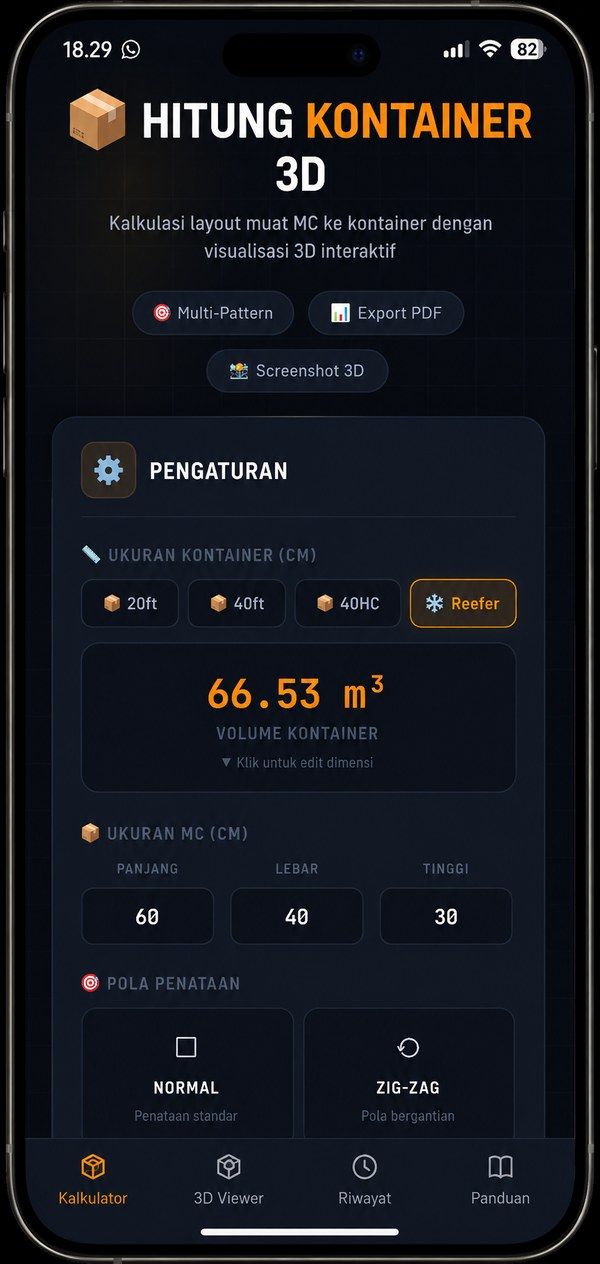 Hitung Kapasitas Kontainer 3D Screenshot