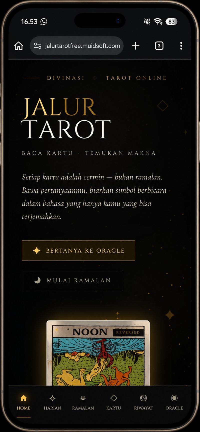 JalurTarot Free — Platform Tarot Digital Screenshot